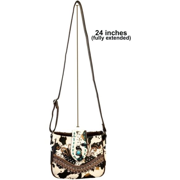 Western Cow Print Purse for Women - Brown Cowhide Crossbody with Conceal Carry - Picture 2 of 8